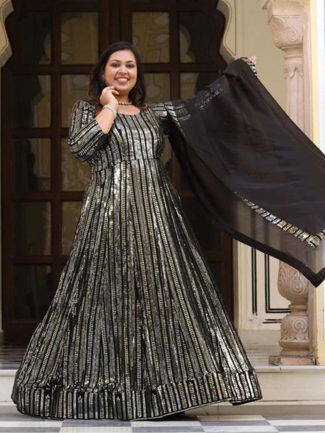 Black Party wear Indo-Western Anarkali SuitsFrom Kasee Fashion